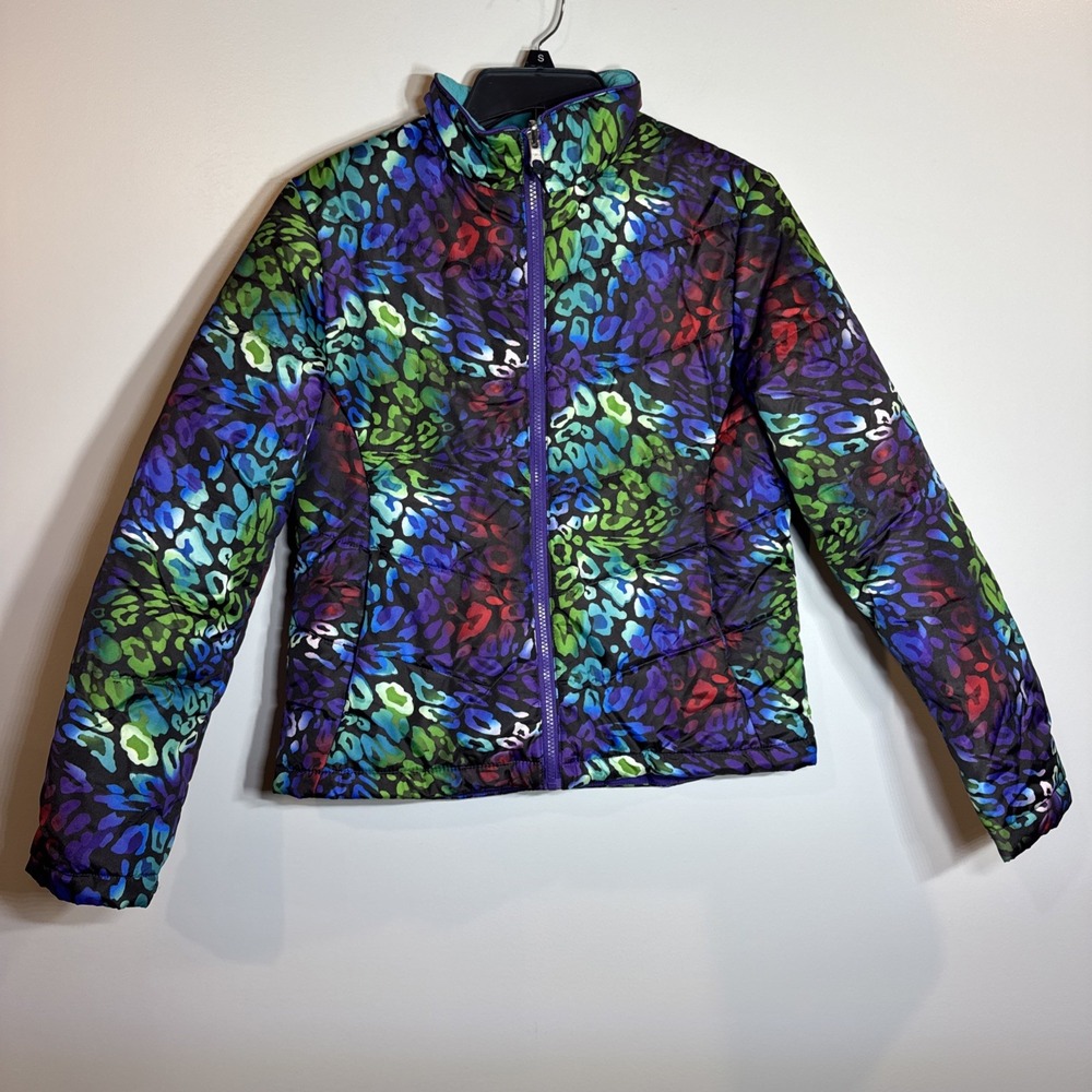Mountain XPEDITION Puffer Coat Jacket Purple Animal Print Zip Front XL 14 16